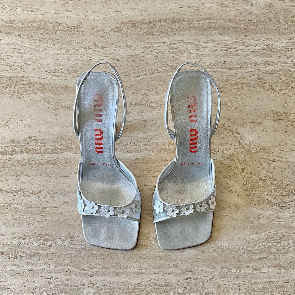 Vintage Miu Miu Mesh Daisy Slingback Sandal Heels
